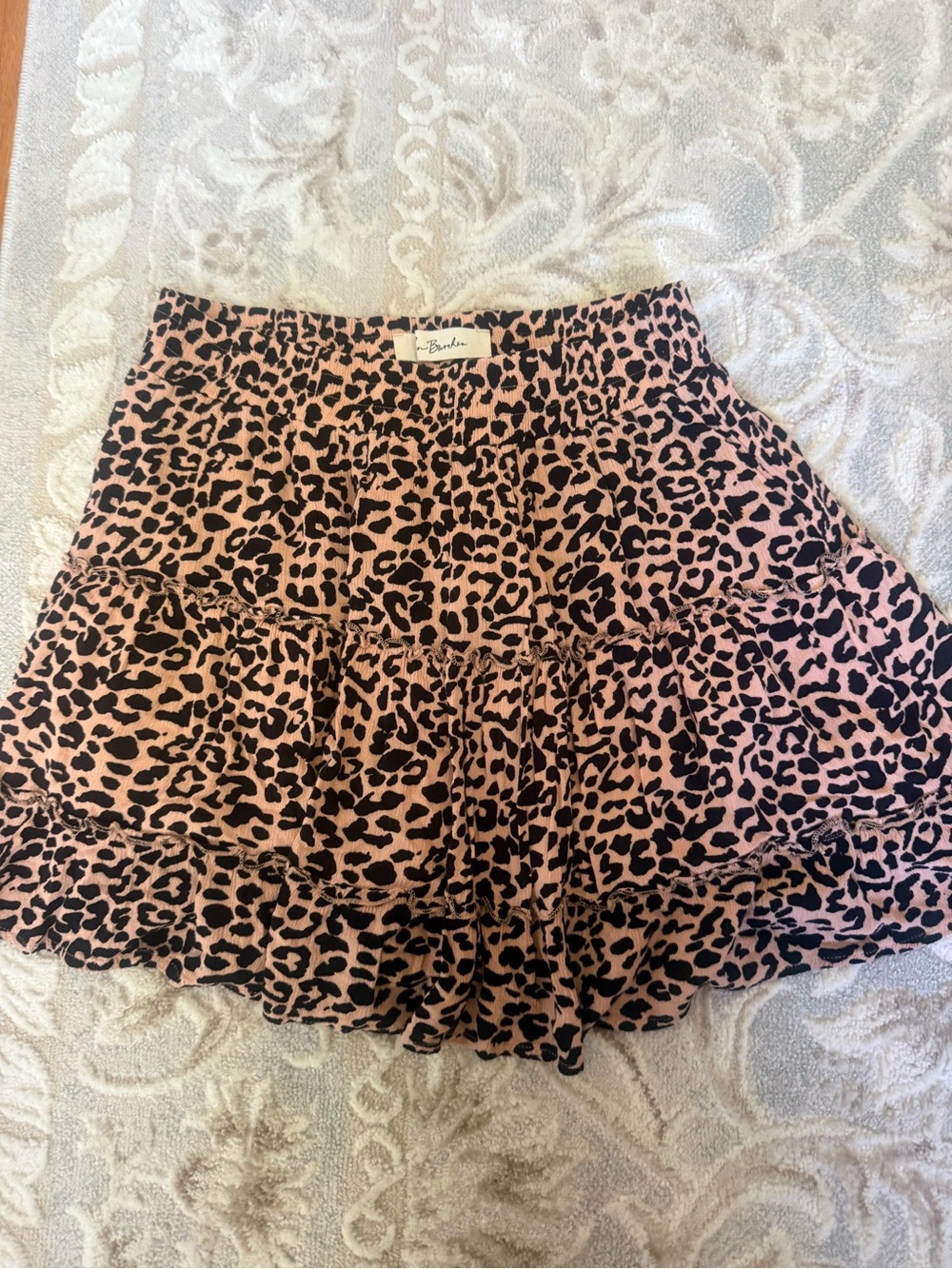 Unknown Brand Pink Leopard Print Tiered Mini Skirt